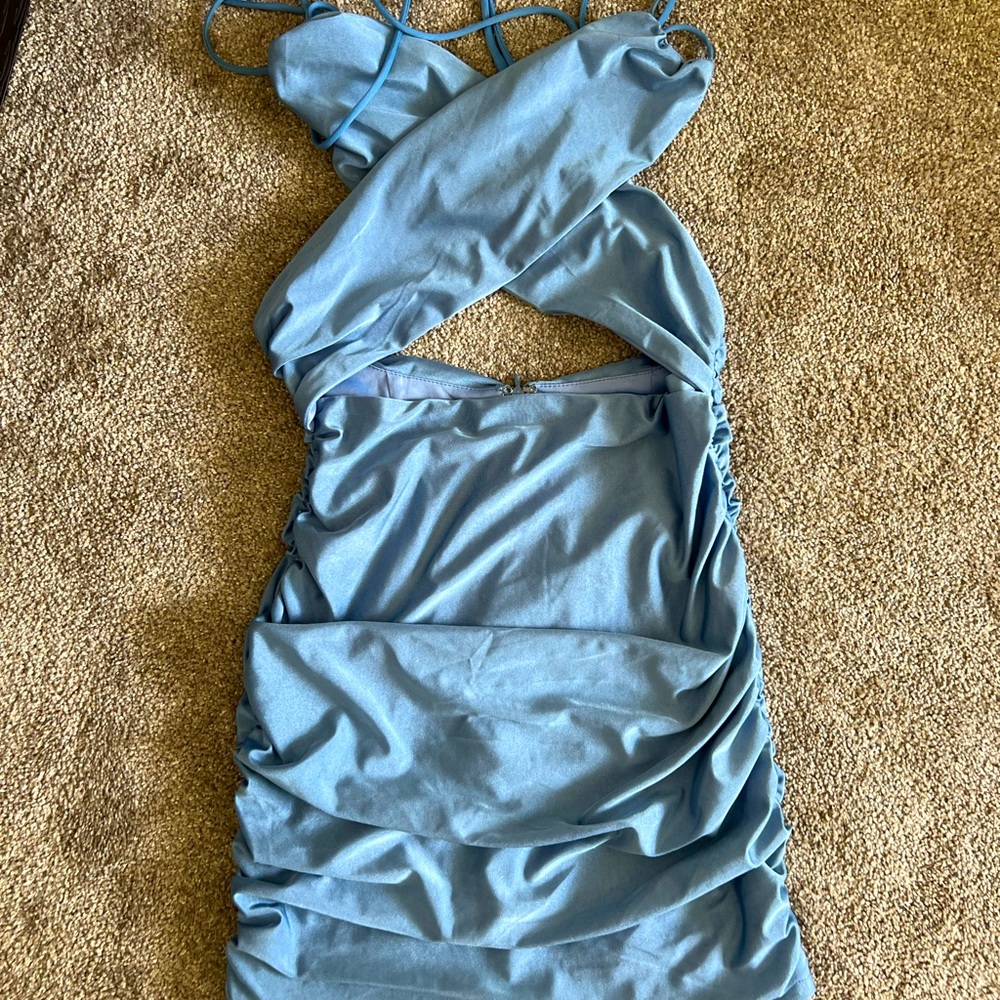 Sexy blue dress cross top
